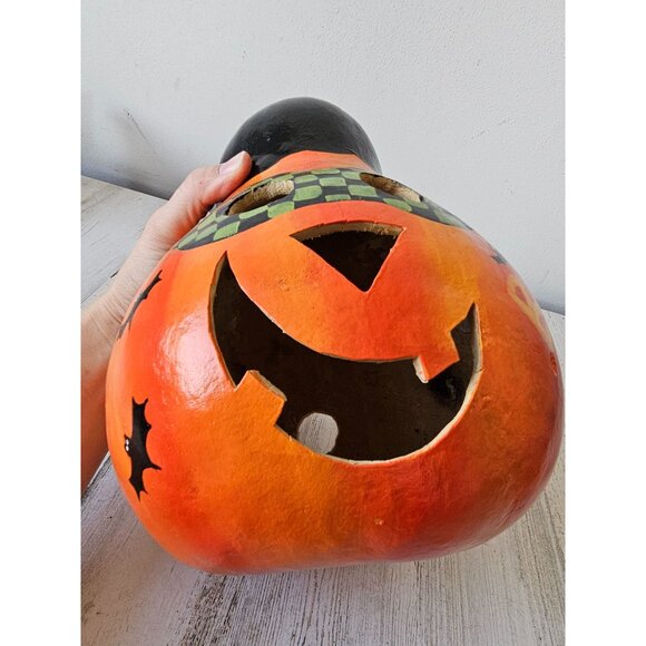 Vintage pumpkin gourd jack-o'-lantern folk art Halloween bat unique light up dec - Picture 8 of 9